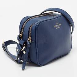 Pre Owned Kate Spade Blue Leather Double Zip Camera Bag