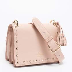 Pre Owned Kate Spade Light Pink Leather Studded Flap Crossbody Bag