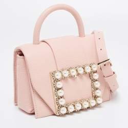 Pre Owned Kate Spade Beige Leather Pearl Embellished Top Handle Bag