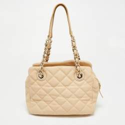 Pre Owned حقيبة كتف كيت سبيد جلد مبطن بيج ميتاليك 