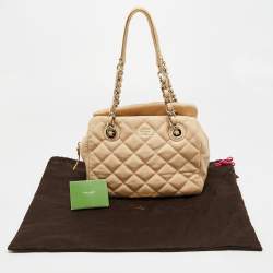 Pre Owned حقيبة كتف كيت سبيد جلد مبطن بيج ميتاليك 