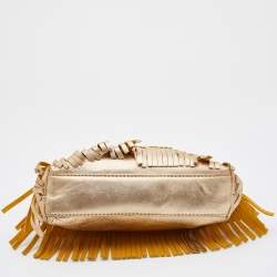 Pre Owned Kate Spade Gold Leather Fringe Hula Ida Hula Bag