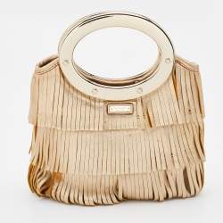 Pre Owned Kate Spade Gold Leather Fringe Hula Ida Hula Bag
