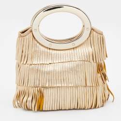 Pre Owned Kate Spade Gold Leather Fringe Hula Ida Hula Bag