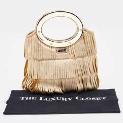 Pre Owned Kate Spade Gold Leather Fringe Hula Ida Hula Bag