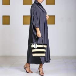 Pre Owned Kate Spade Cream/Black Stripe Patent Leather Tote