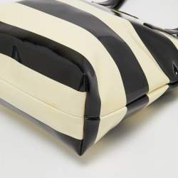 Pre Owned Kate Spade Cream/Black Stripe Patent Leather Tote