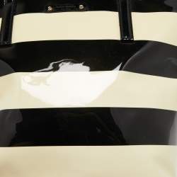 Pre Owned Kate Spade Cream/Black Stripe Patent Leather Tote
