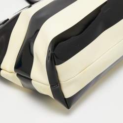 Pre Owned Kate Spade Cream/Black Stripe Patent Leather Tote