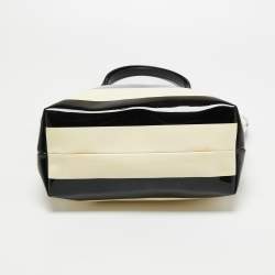 Pre Owned Kate Spade Cream/Black Stripe Patent Leather Tote