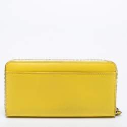 Pre Owned Kate Spade Yellow Leather Zip Around Wallet