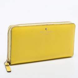 Pre Owned Kate Spade Yellow Leather Zip Around Wallet