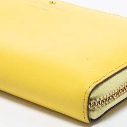 Pre Owned Kate Spade Yellow Leather Zip Around Wallet