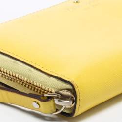 Pre Owned Kate Spade Yellow Leather Zip Around Wallet