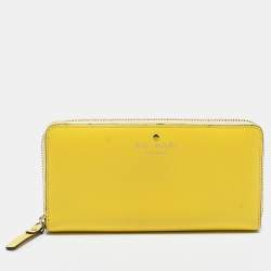 Pre Owned Kate Spade Yellow Leather Zip Around Wallet