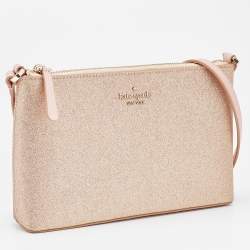 Pre Owned Kate Spade Rose Gold/Pink Glitter and Leather Shoulder Bag