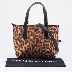 Pre Owned Kate Spade Brown/Black Animal Print Fabric and Leather Tote