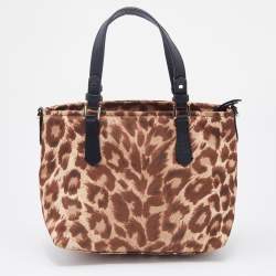 Pre Owned Kate Spade Brown/Black Animal Print Fabric and Leather Tote