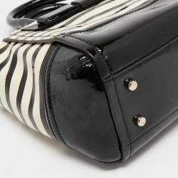 Kate Spade Black/Off White Striped Patent Leather Bow Tote