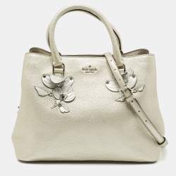 Pre Owned Kate spade Silver Grained Leather Floral Applique Evangelie Larchmont Avenue Satchel