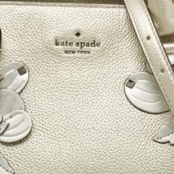 Pre Owned Kate spade Silver Grained Leather Floral Applique Evangelie Larchmont Avenue Satchel