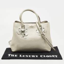 Pre Owned Kate spade Silver Grained Leather Floral Applique Evangelie Larchmont Avenue Satchel
