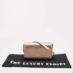 Pre Owned Kate Spade Metallic Rose Gold Leather Flap Crossbody Bag