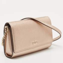 Pre Owned Kate Spade Metallic Rose Gold Leather Flap Crossbody Bag