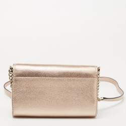 Pre Owned Kate Spade Metallic Rose Gold Leather Flap Crossbody Bag