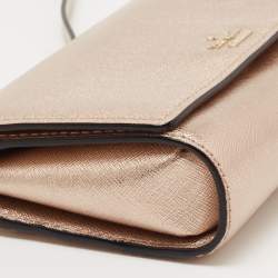 Pre Owned Kate Spade Metallic Rose Gold Leather Flap Crossbody Bag