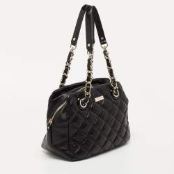 Pre Owned Kate Spade Black Quilted Shimmer Leather Elizabeth Shoulder Bag