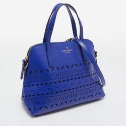 Pre Owned Kate Spade Blue Laser Cut Leather Satchel