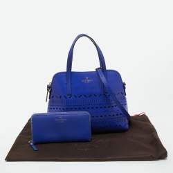 Pre Owned Kate Spade Blue Laser Cut Leather Satchel