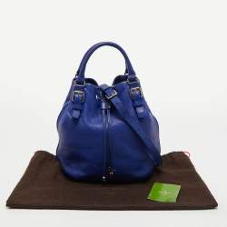 Pre Owned Kate Spade Blue Leather Grey Street Drawstring Bucket Bag
