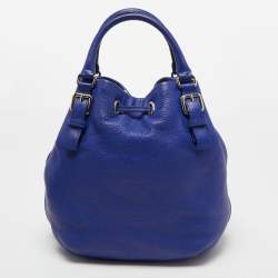 Pre Owned Kate Spade Blue Leather Grey Street Drawstring Bucket Bag