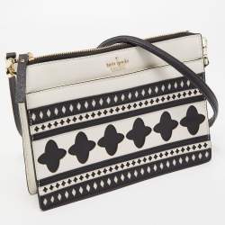 Kate Spade White/Black Leather Laser Cut Detail Clarise Crossbody Bag