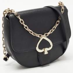 Pre Owned Kate Spade Black Leather Robyn Saddle Crossbody Bag