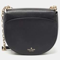 Pre Owned Kate Spade Black Leather Robyn Saddle Crossbody Bag