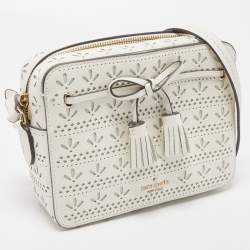 Pre Owned Kate Spade White Leather Hayes Perf Camera Crossbody Bag