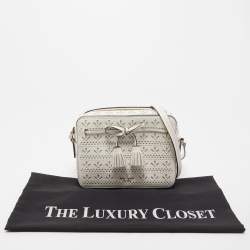 Pre Owned Kate Spade White Leather Hayes Perf Camera Crossbody Bag