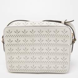 Pre Owned Kate Spade White Leather Hayes Perf Camera Crossbody Bag