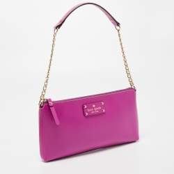 Pre Owned Kate Spade Fuchsia Leather Zip Chain Baguette Bag