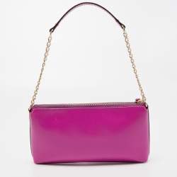 Pre Owned Kate Spade Fuchsia Leather Zip Chain Baguette Bag