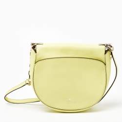 Pre Owned Kate Spade Yellow Leather Robyn Saddle Crossbody Bag
