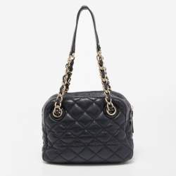 Pre Owned Kate Spade Black Quilted Shimmer Leather Elizabeth Satchel