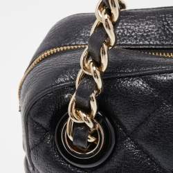 Pre Owned Kate Spade Black Quilted Shimmer Leather Elizabeth Satchel