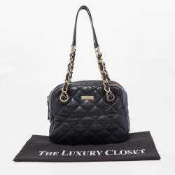 Pre Owned Kate Spade Black Quilted Shimmer Leather Elizabeth Satchel