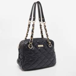 Pre Owned Kate Spade Black Quilted Shimmer Leather Elizabeth Satchel
