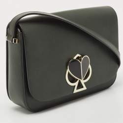 Pre Owned Kate Spade Dark Green Leather Nicola Twistlock Shoulder Bag 
