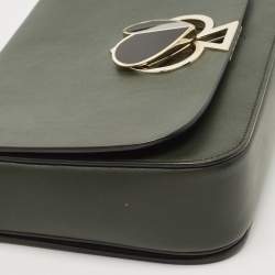 Pre Owned Kate Spade Dark Green Leather Nicola Twistlock Shoulder Bag 